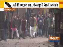 Gorakhpur: Protestors & police personnel pelt stones at each other during demonstration against CAA, NRC