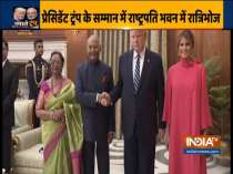 US President Donald Trump and First Lady arrive at Rashtrapati Bhavan for state banquet