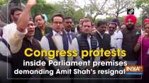 Congress protests inside Parliament premises demanding Amit Shah