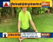 Rajat Sharma, Editor-in-Chief and Chairman, India TV performs yoga asanas