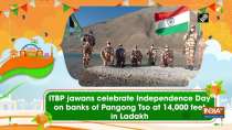 ITBP jawans celebrate Independence Day on banks of Pangong Tso at 14,000 feet in Ladakh
