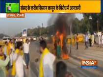 Delhi: Tractor set on fire at India Gate during protest against farm bills