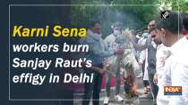 Karni Sena workers burn Sanjay Raut