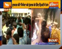 Hathras Gangrape: Bheem Army workers protests outside Delhi hospital after death of victim