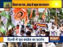 Youth Congress workers hold protest against Farm Bills in Delhi