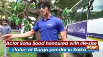 Actor Sonu Sood honoured with life-size statue at Durga pandal in Kolkata