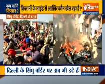 Delhi Chalo March: Protesting farmers burn tires at Singhu border