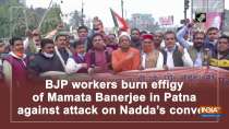BJP workers burn effigy of Mamata Banerjee in Patna against attack on Nadda