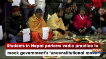 Students in Nepal perform vedic practice to mock government