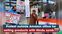 Protest outside Amazon office for selling products with Hindu symbols