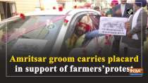 Amritsar groom carries placard in support of farmers