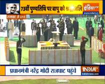 PM Narendra Modi pays tribute to Mahatma Gandhi at Raj Ghat, Delhi