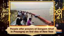 People offer prayers at Sangam Ghat in Prayagraj on first day of New Year