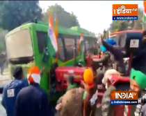Tractor Rally: DTC bus vandalised by protesting farmers at ITO
