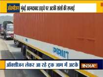  Trucks carrying oxygen cylinder struck in traffic jam at Mumbai-Ahmedabad highway