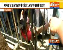 TMC workers hold protest outside CBI office with party flags and raised slogans against the CBI