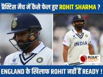 Captain Rohit Sharma walks back after scoring just 9 in practice game against County Select XI
