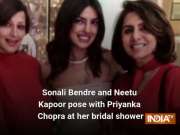 Sonali Bendre and Neetu Kapoor pose with Priyanka Chopra at her bridal shower