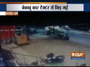UP: Speeding car collides with tractor in Hardoi