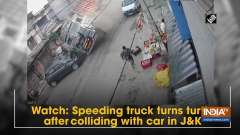 Watch: Speeding truck turns turtle after colliding with car in Jammu and Kashmir