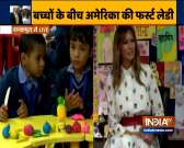 Melania Trump interacts with students at Nanakpura's Sarvodaya Co-Ed Senior Secondary School