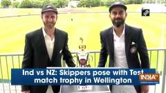 Ind vs NZ: Skippers pose with Test match trophy in Wellington