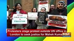 Protesters stage protest outside UN office in London to seek justice for Mahek Kumari