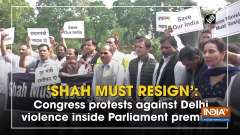 'Shah must resign': Congress protests against Delhi violence inside Parliament premises