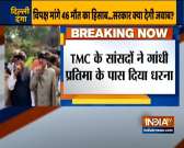 TMC MPs stage dharna in front of Gandhi statue at Parliament