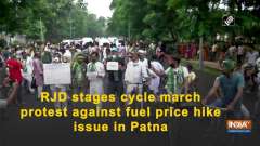 RJD stages cycle march protest against fuel price hike issue in Patna