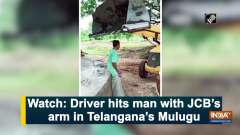 Watch: Driver hits man with JCB's arm in Telangana's Mulugu