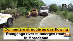 Commuters struggle as overflowing Ramganga river submerges roads in Moradabad