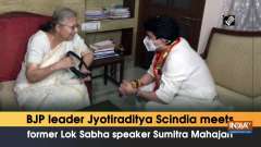 BJP leader Jyotiraditya Scindia meets former Lok Sabha speaker Sumitra Mahajan