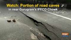 Watch: Portion of road caves in near Gurugram's IFFCO Chowk