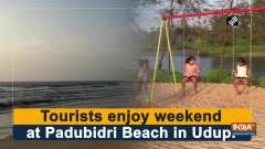 Tourists enjoy weekend at Padubidri Beach in Udupi