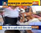 The stage set up for Jan Adhikar Party leader Pappu Yadav's campaign rally collapses in Muzaffarpur