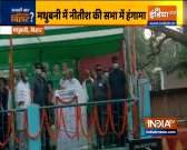 Onions pelted during CM Nitish Kumar's election rally in Madhubani