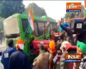 Tractor Rally: DTC bus vandalised by protesting farmers at ITO 