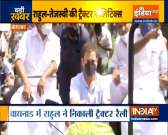 Congress leader Rahul Gandhi holds a tractor rally in Wayanad