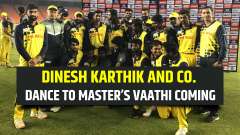 Dinesh Karthik-led Tamil Nadu team dance to Master&rsquo;s Vaathi Coming after Syed Mushtaq Ali Trophy win