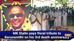 MK Stalin pays floral tribute to Karunanidhi on his Third death anniversary

